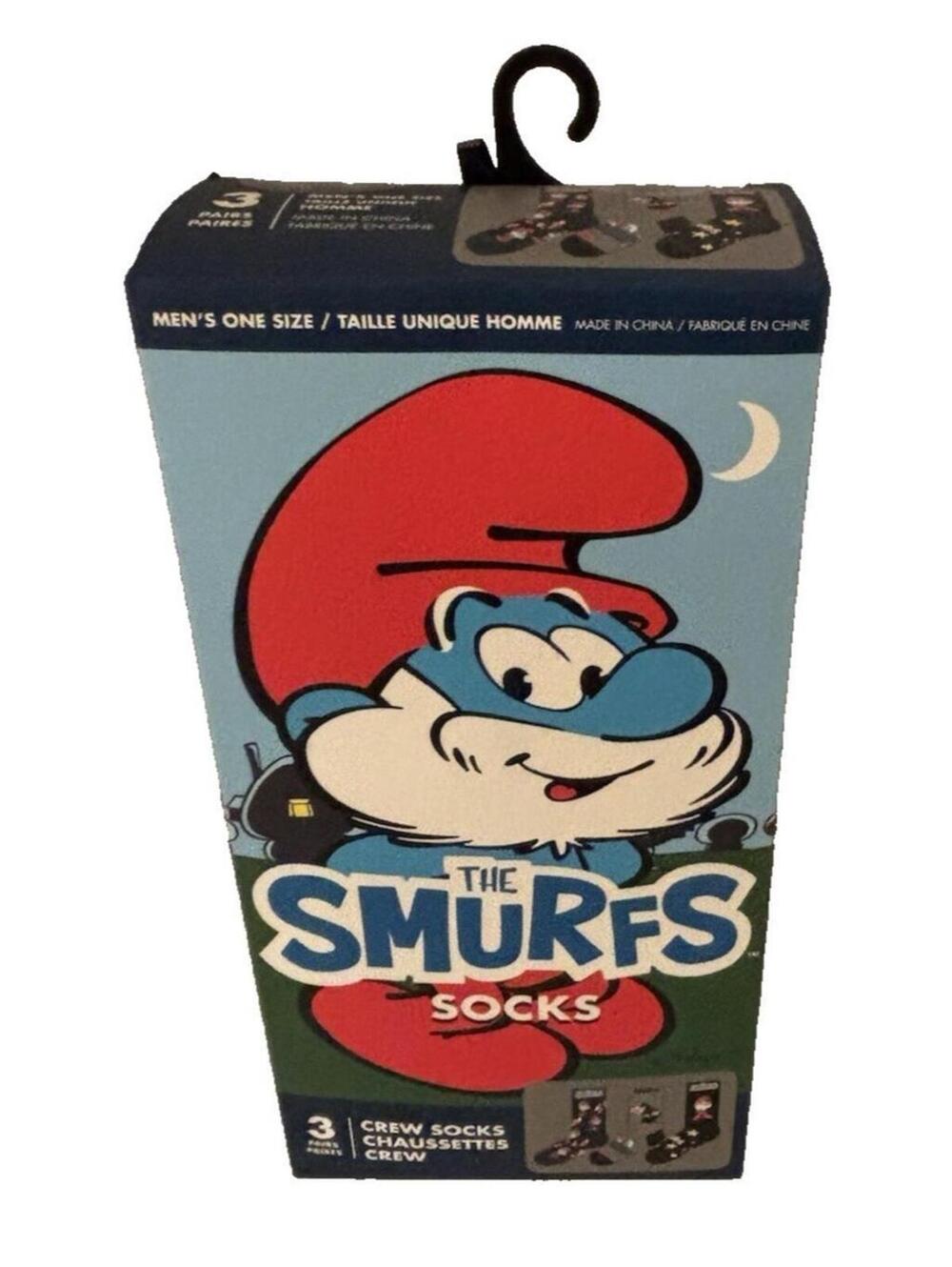 The Smurfs Papa Smurf Men’s 3-Pack Crew Socks US 7-12 Cartoon Character Footwear